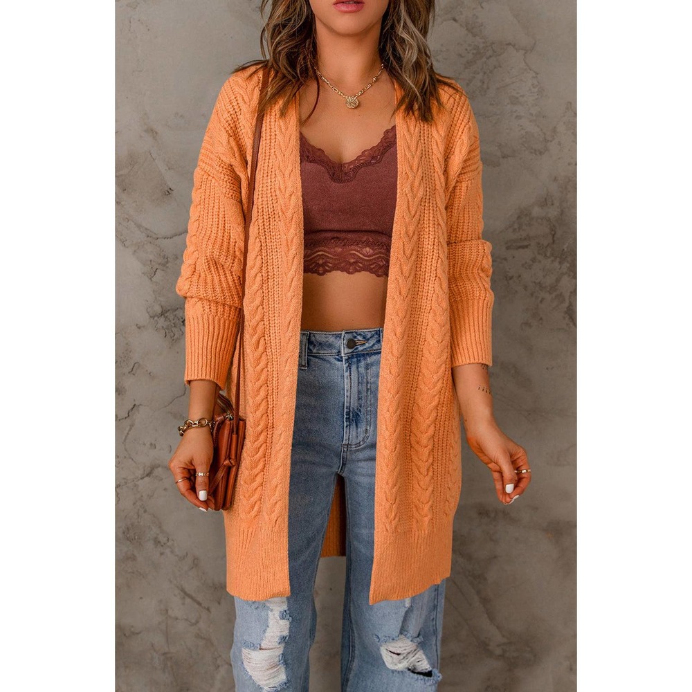 Cable-Knit Open Front Sweater Cardigan